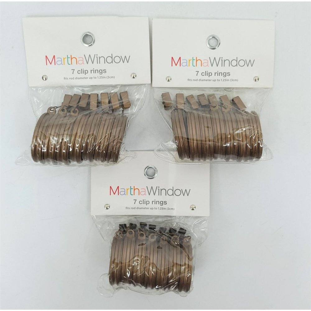 3 Pkg Martha Window Curtain Clip Rings Antiqued Copper Finish Fit 1.25" Rod 21Pc